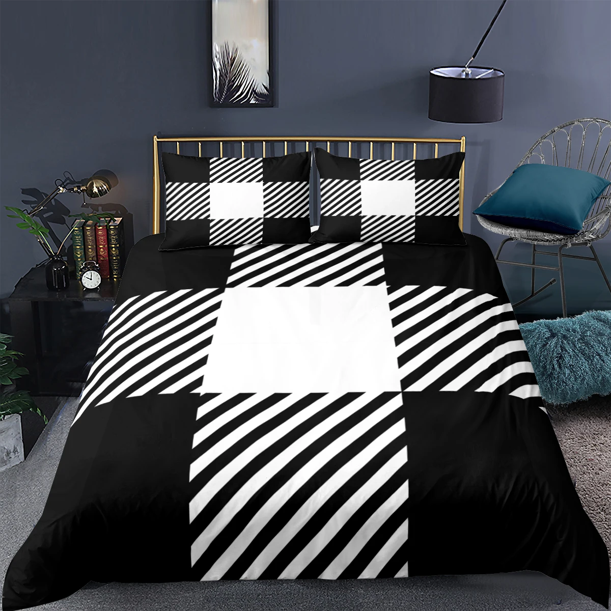 Geometric Splicing Marble Bedding Set Colorful Duvet Cover Abstract Pattern Printed Comforter Bed Set King Size For Girl/Adult 