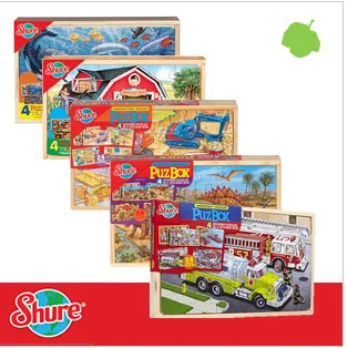 

Wooden Box Extra-value Jigsaw Puzzle Train Farm Dinosaur Traffic Fire Truck Oceans Four-in-One Jigsaw Puzzle 5-Selectable