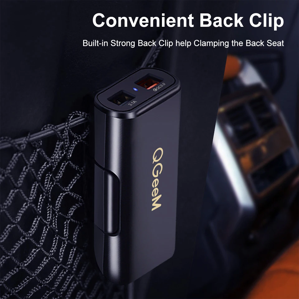 QGEEM 4 USB Car Charger for iPhone Quick Charge 3.0 Car Portable Charger Hammer Front Back QC3.0 Phone Charging Fast Car Charger