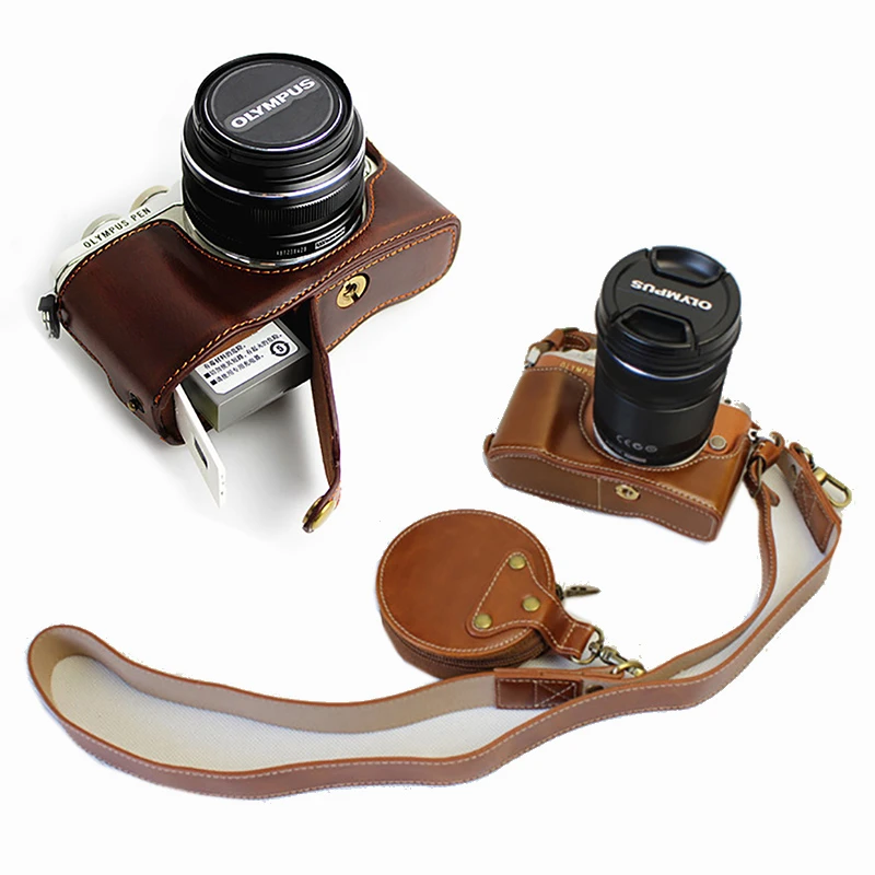 Genuine Real Leather Half Camera Case Bag Cover for Olympus E-PL8 EPL8 7 Colors