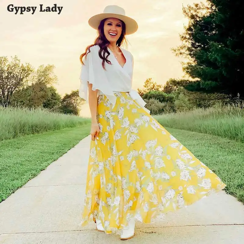 GypsyLady Цветочные Boho длинная юбка макси эластичная плиссированная большая юбка миди Женская шикарная xanadu летняя юбка 2019 новая faldas