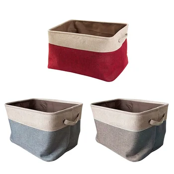 

Cover-less Cotton Linen Storage Baskets Double-layer Canvas Clothes Toy Car Storage Box