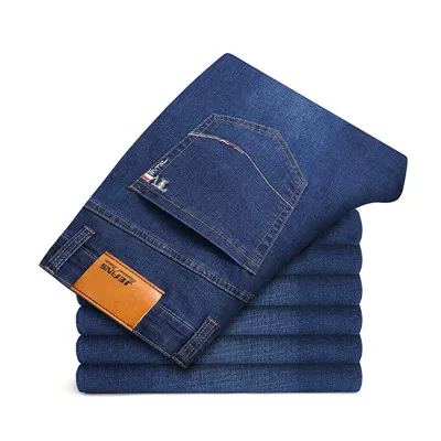 Большие размеры 42, 44, 46, мужские классические стильные эластичные облегающие прямые джинсы, черные, синие, мужские Модные деловая Повседневная из хлопка, джинсовые штаны - Цвет: 1838 blue