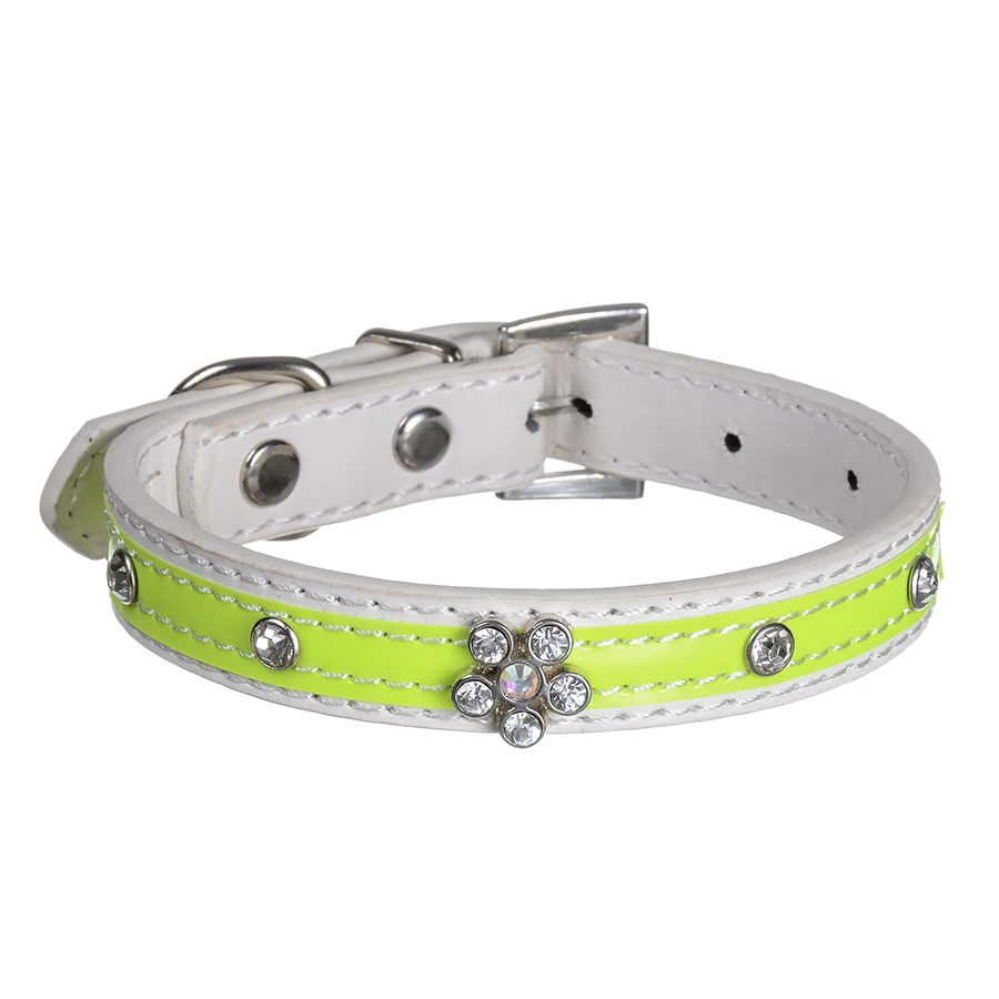 Ошейник для собаки все для собак Модные Pu кожаный ошейник Bling Diamante Цветочный Кристалл Шипованная ошейники Регулируемая Щенок Pet Цепочки и ожерелья Размеры размеры s и m
