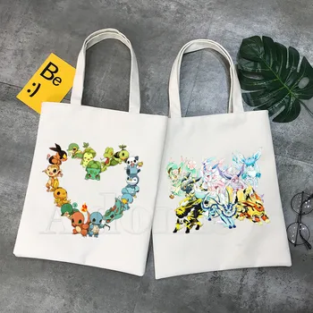

Pokemon Go Pikachu Charizard Pokeball Unisex Handbags Custom Canvas Tote Bag Print Daily Use Reusable Travel Casual Shopping Bag
