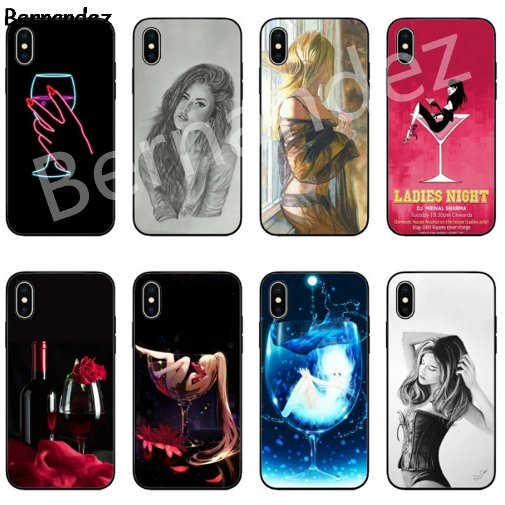 Bernandez 5 5S SE 6 6S TPU чехол для телефона iPhone 7 8 Plus X Xs Max XR girl с бокалом вина прекрасный |