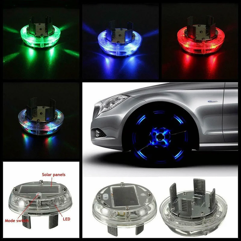 

12 LED RGB Auto Solar Energy Flash Wheel Tire Rim Light Car Colorful Atmosphere Hub Lamp Car Decorative Lights Auto Accessories