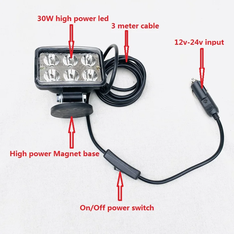 Projecteur LED Magnétisé pour Allume-Cigare de Voiture 12-24V