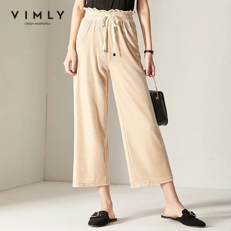 Женские широкие брюки Vimly повседневные однотонные свободные длинные с