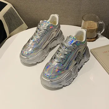 

Patent leather Korean colorful platform shoes women 19 winter new plus velvet net red sneakers women's shoes