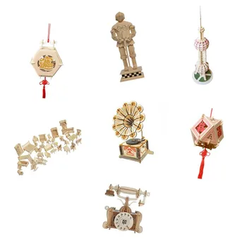 

DIY Gramophone Telephone Model 3d Three-dimensional Wooden Jigsaw Puzzle Toys for Children Diy Handmade Wooden Jigsaw