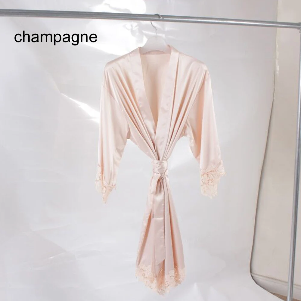 Кружевной халат, шелковый халат, халаты невесты, кружевной халат невесты, женский халат, свадебные халаты A9008 - Цвет: champagne