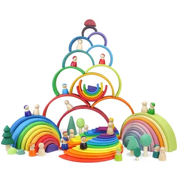 

Baby Toys Large Rainbow Stacker Wooden Toys For Kids Creative Rainbow Building Blocks Montessori Educational Toy Children