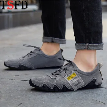 

Slip-on Shoe Fashion Men's Leather Sneakers Ultra-light Mens Shoes Casual Leather Walking Shoes Summer Gray Driving Men Shoe Y17