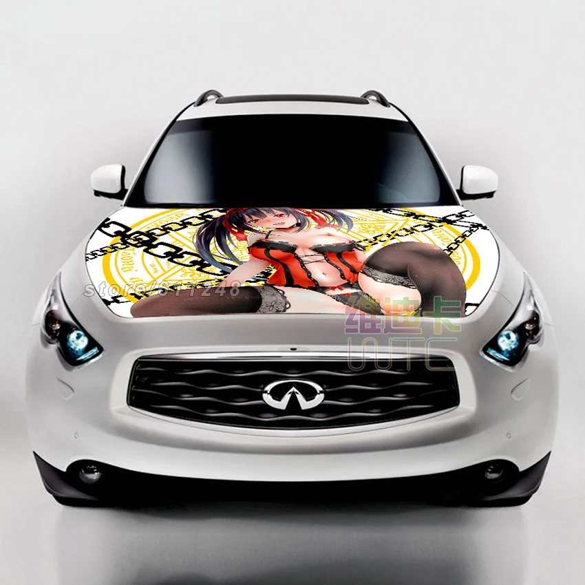 Виниловые наклейки с изображением аниме Itasha Hood, кошмар Tokisaki Kurumi, крышка двигателя, наклейки, наклейки на авто аксессуары