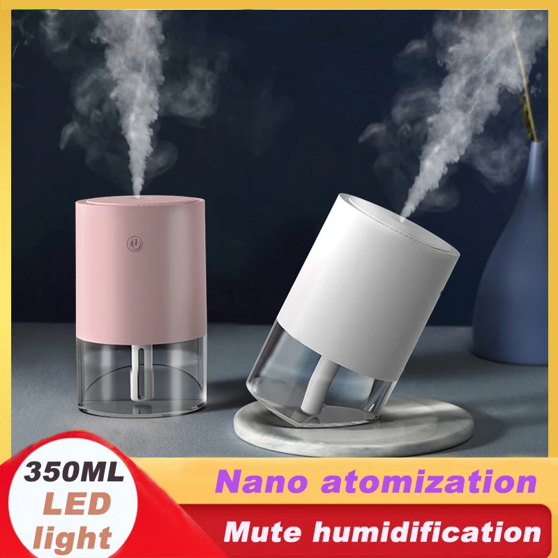 

350ML Mini Air Humidifier USB Aroma Diffuser LED Mist Double Angle Nano Atomization Refresher Home Office Mute Humidification