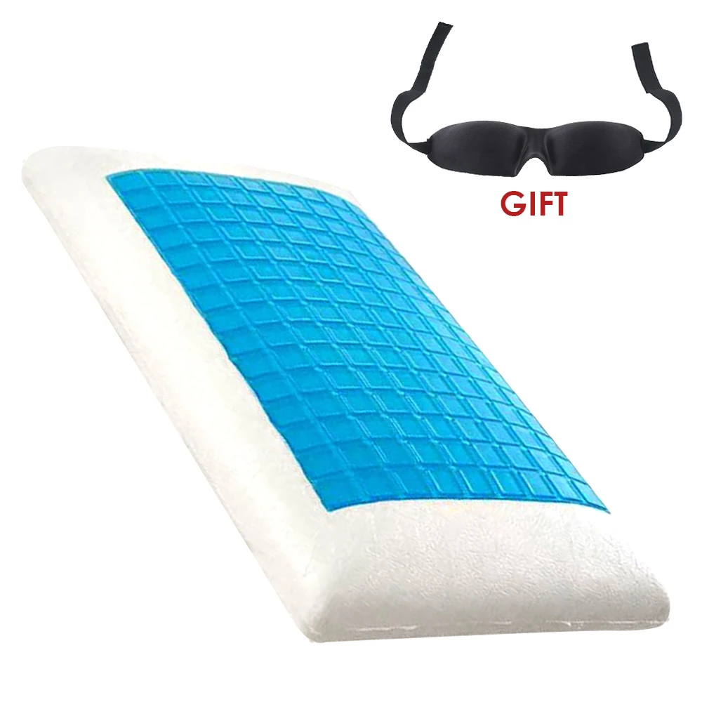 White Bed Pillow With Blindfold Gift Cooling Gel Memory Foam Orthopedic Pillows Cervical Vertebra Comfortable Sleeping | Дом и сад