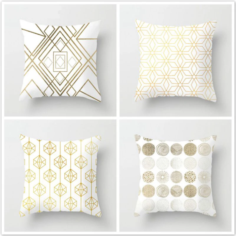 

TTLIFE Simple Style Gold Lines Cushion Cover Geometric Shape Cotton Soft Pillows Covers Home Sofa Chair Decorative Pillows