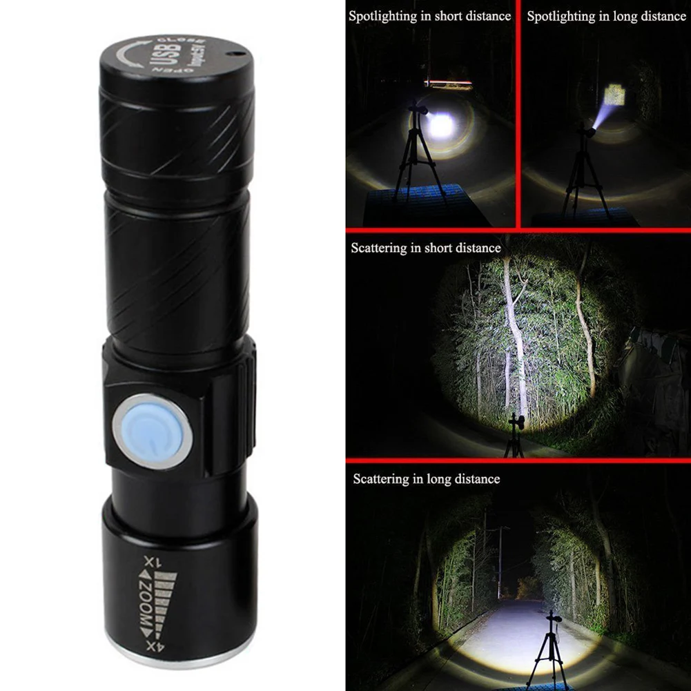 USB Flashlight Highlight Handy Powerful LED 3 Modes Mini Waterproof Zoomable Focus Torch Charging Light | Спорт и развлечения