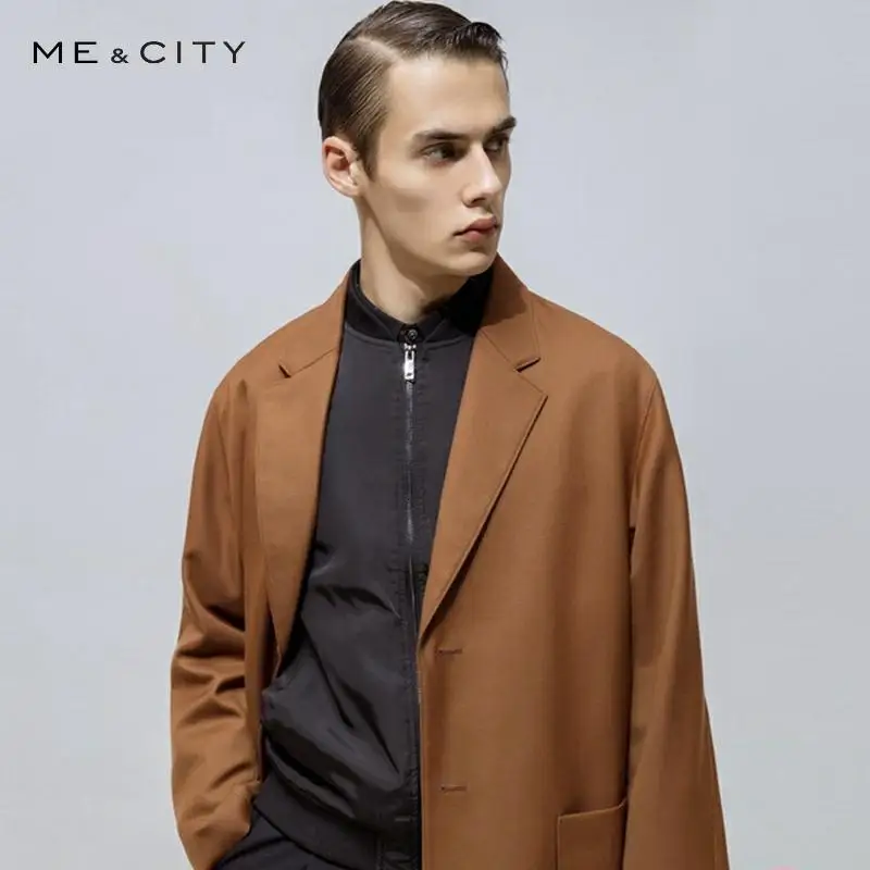

Me&City Men's Casual Long Trench for Men Solid Color Fashion Trench Men Overcoat Simple Business Casual Jackets Men's Tops