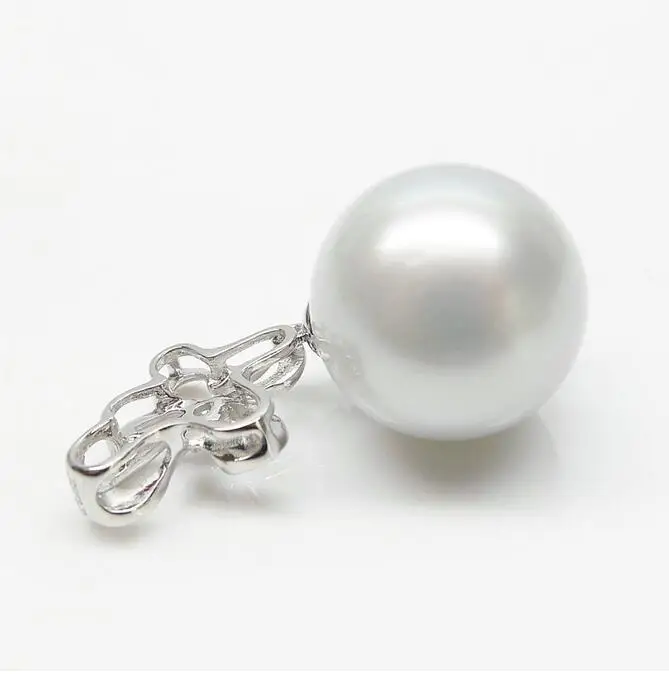 Free Shipping 13.8mm AAA White Real South Sea Cultured Pearl Diamond Pendant 18K White Gold