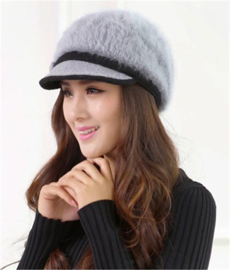 Winter ladies knitting cap Korean version of the new rabbit hair button decoration warm all fashion knitted hat warm rabbit hair