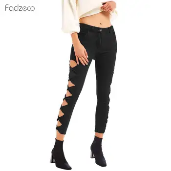 

FADZECO New Fashion Jeans 2019 Women Jeans Lace Up Jeans Woman Straight Eyelet Denim Sexy Jeans For Women