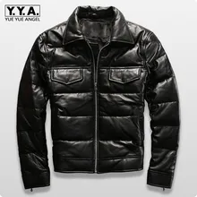 Зимняя новая короткая куртка из натуральной овечьей кожи Повседневная мужская куртка с отложным воротником на утином пуху Chaqueta De Cuero Hombre