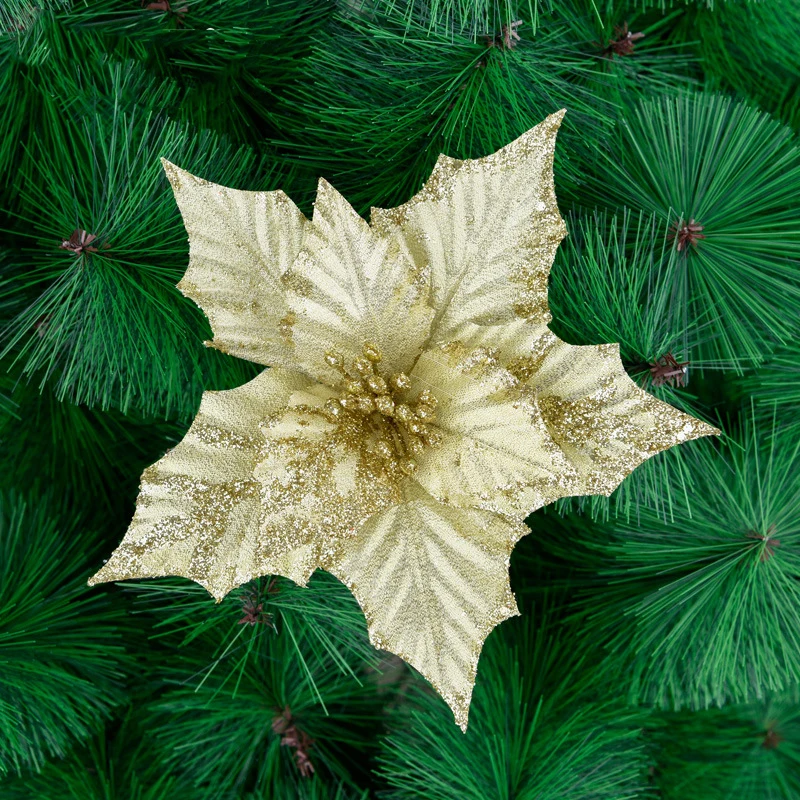 5 шт., сделай сам, искусственные цветы, золотой порошок, блестящая пуансеттия, украшение для дома, фестивали, декор для рождественской елки, вечерние принадлежности