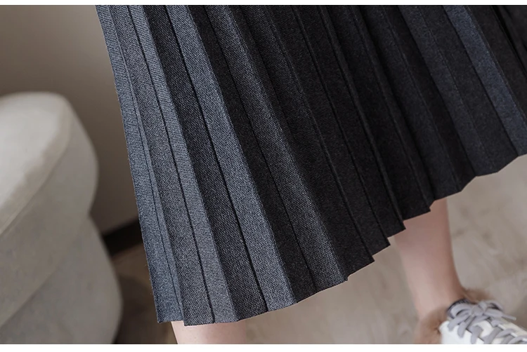 Beiyingni Женская плиссированная юбка теплый толстый винтажный вязаный свитер миди юбка осень зима однотонные черные макси юбки ребристые