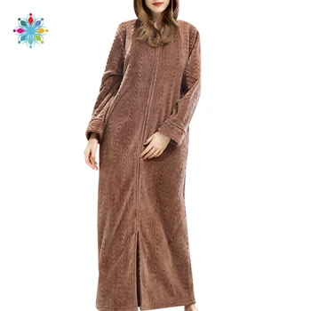 

Winter Women Thickening Warm Sleep Robe Solid Color Zipper Hooded Bathrobe Hot