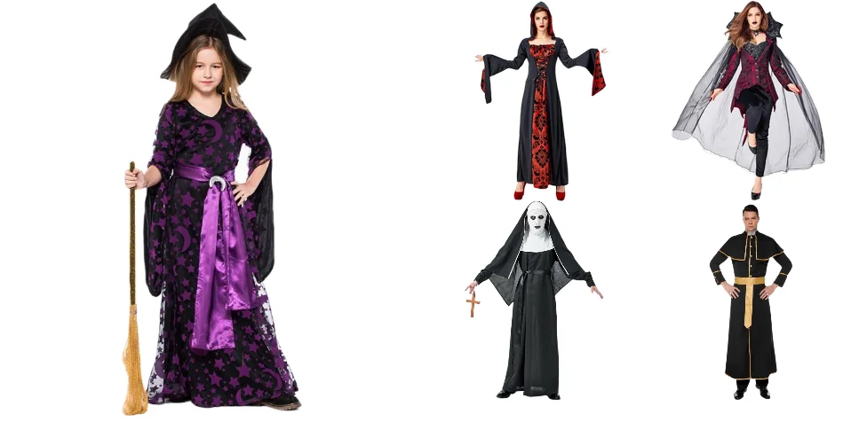 JYZCOS костюм на хеллоуин для взрослых, карнавальный костюм в стиле ужасов, костюм для косплея дьявол, Женское и мужское платье, полный набор крестов