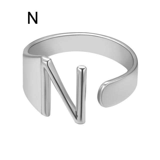 Wide Hollow A-Z Letter 3Colors Metal Adjustable Opening Ring Initials Name Alphabet Female Party Fashion Jewelry