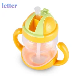 Bouteille d'alimentation avec poignée pour bébés garçons et filles, tasse en paille mignonne, tasse d'entraînement pour apprendre à boire de l'eau, 280ml 
