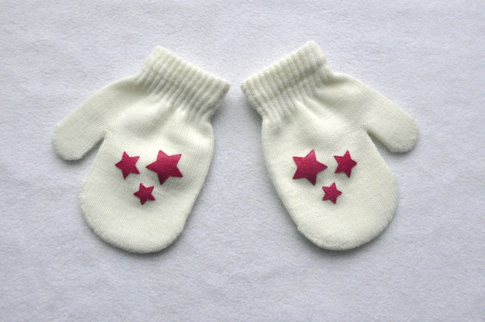 MAYA STEPAN/1 пара, теплые Нескользящие перчатки с героями мультфильмов, Детская рукавица, милые унисекс, для девочек и мальчиков, с изображением звезды, сердца, для новорожденных - Цвет: Белый
