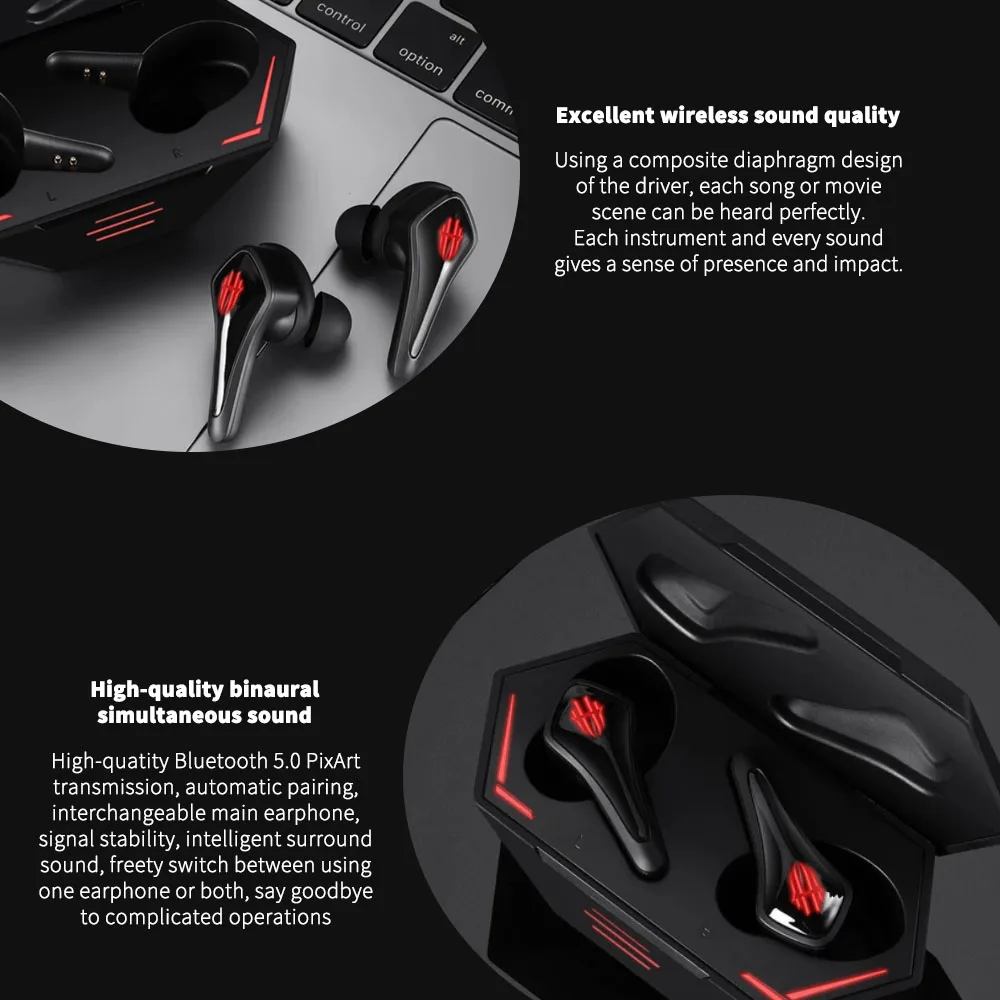 2025 TWS Gaming Earphone For Nubia RedMagic 7 7Pro 5G Wireless Bluetooth Redmagic Cyberpods 4-16 hours battery life 2