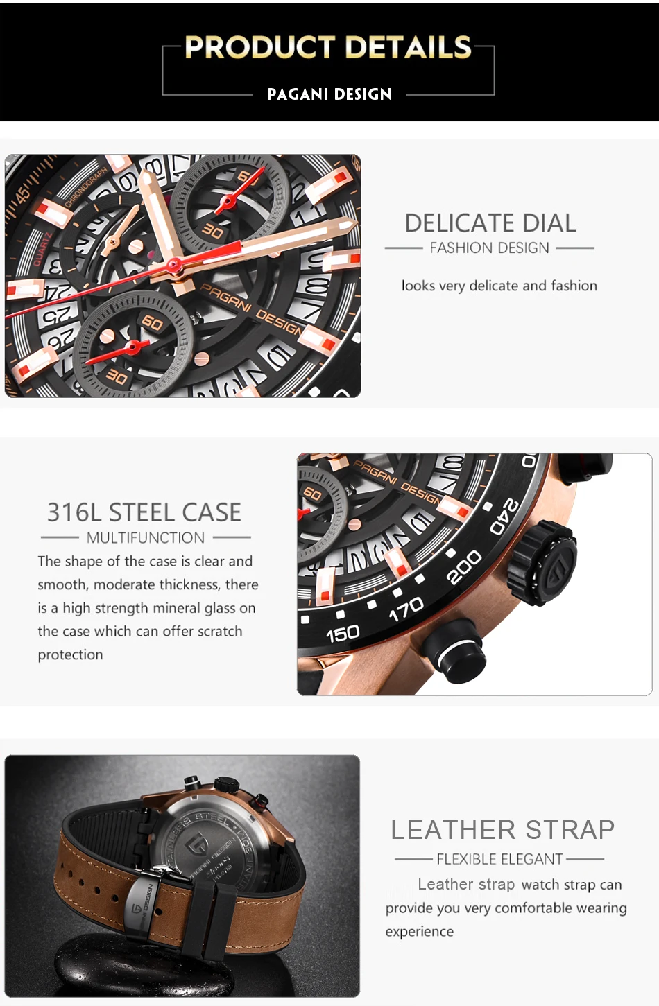 PAGANI Дизайн Модные скелетные спортивные часы с хронографом кожаный ремешок кварцевые мужские часы лучший бренд класса люкс водонепроницаемые часы