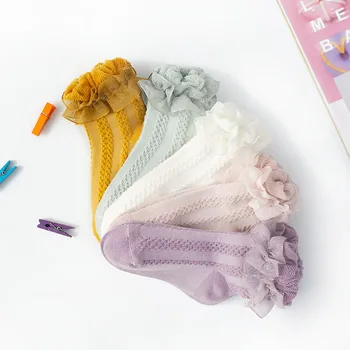 

1 Pair Baby Girls Socks Princess Solid Cotton Floral Newborn Infants Boat Socks Antislip Socks Accessories Decorative Socks