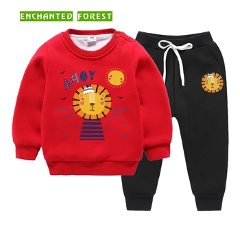 

Kids Winter Set Double Warm Children's Sports Sweater Set 100% Cotton Boy Cartoon Sweatshirt Sports Pants Christmas Snowman Set