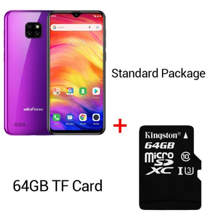 Смартфон Ulefone Note 7, 3500 мАч, 19:9, четырехъядерный, 6,1 дюймов, экран в виде капли воды, 16 Гб ПЗУ, мобильный телефон WCDMA, мобильный телефон Android 9,0 - Цвет: purple N 64GB Card