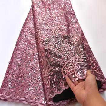 

Exclusive onion french net lace fabric with sequins unique Embroidered African net lace fabric shiny Nigerian wedding wear mv185