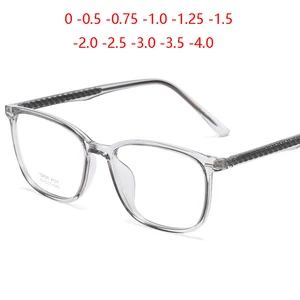 Ultralight TR90 Square Myopia Glasses Finished Retro Transparent Gray Literary Student Prescription Spectacle 0 -0.5 -0.75 To -6