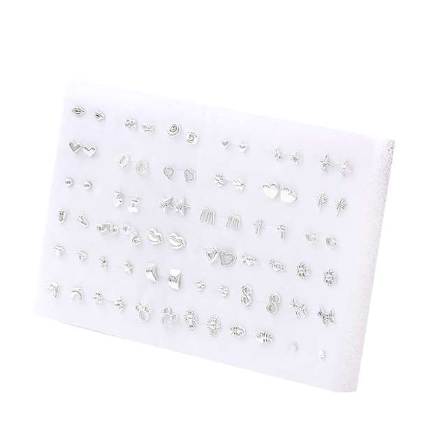 Randomly Mixed Silver Color Women Butterfly Bowknot Flower Heart Small Plastic Stud Earrings Sets For Girl Jewelry Part