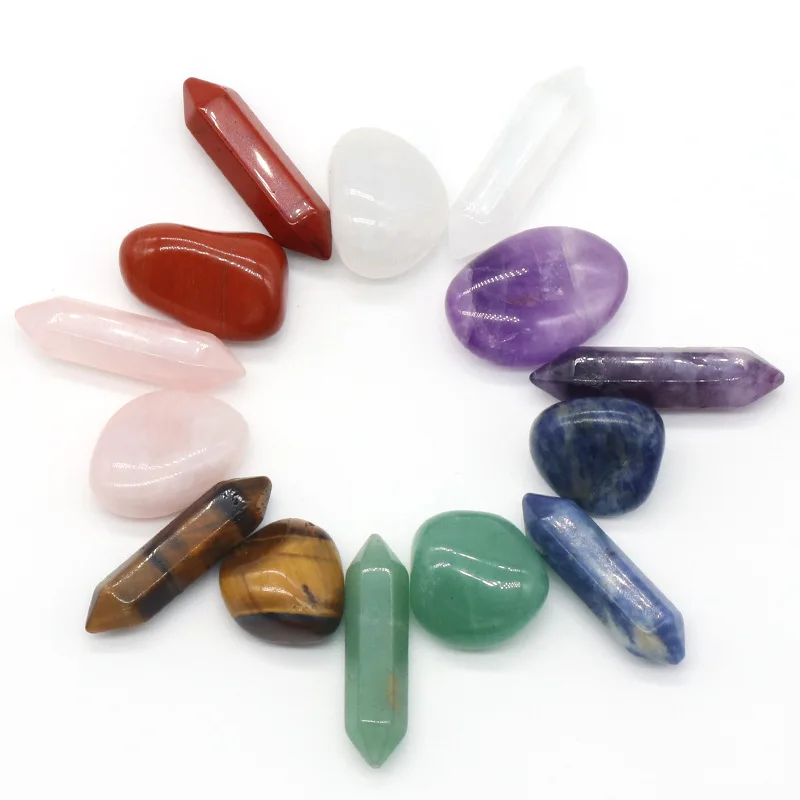 14PCS/Set Natural Stone Irregular Amethyst Lapis lazuli Yoga Meditation Energy Stone Bead For Chakra Reiki Healing Decoration