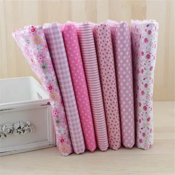 

CF737 Pink Fabrics Dots/Stripe/Grid/Flower 50x50cm 7 Pieces 100% Cotton Fabric For DIY Manual Patchwork Material Baby Fabrics