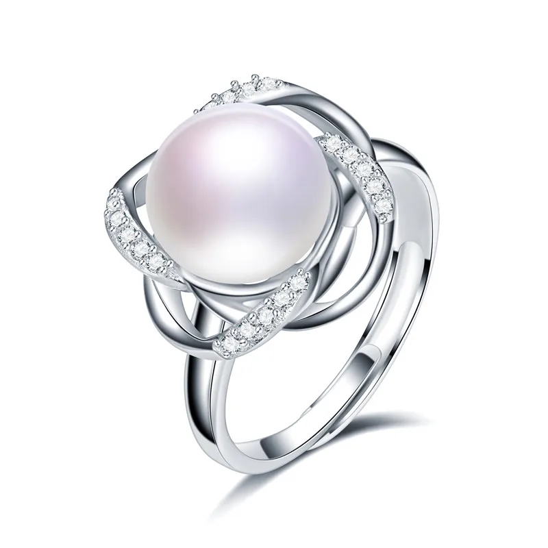 Dainashi 925 Sterling Silver Windmill Zircon Crystal Adjustable Ring Freshwater Cultured Pearl Ring Elegant Party Gift for Women - Цвет камня: Белый