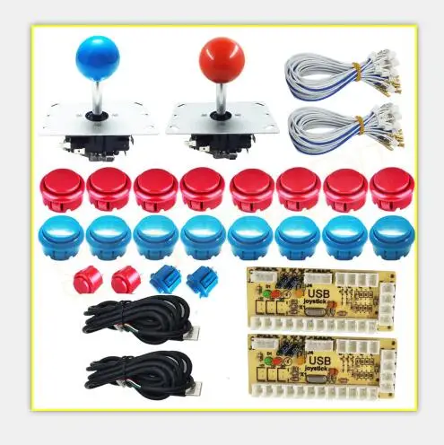 Нулевая задержка игровой DIY часть комплект USB энкодер управления для rapsberry PI и ПК с аркадная Кнопка джойстик - Цвет: Red and Blue kit 1