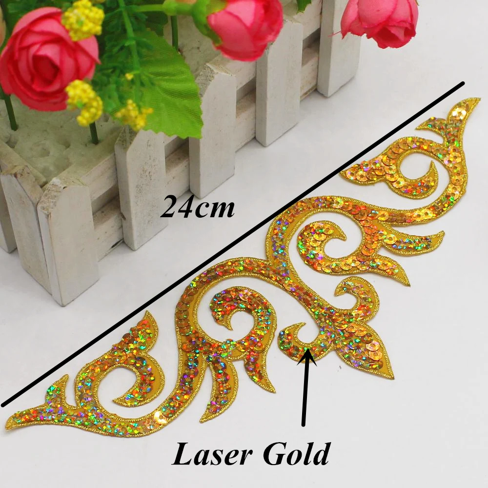 Iron On Sequined Patches Royal Crown Embroidered Patches Hair Accessory Paillette Flower Diy Cosplay Trims 24*8cm lace accessories clothing accessories sewing patches lace hair accessories