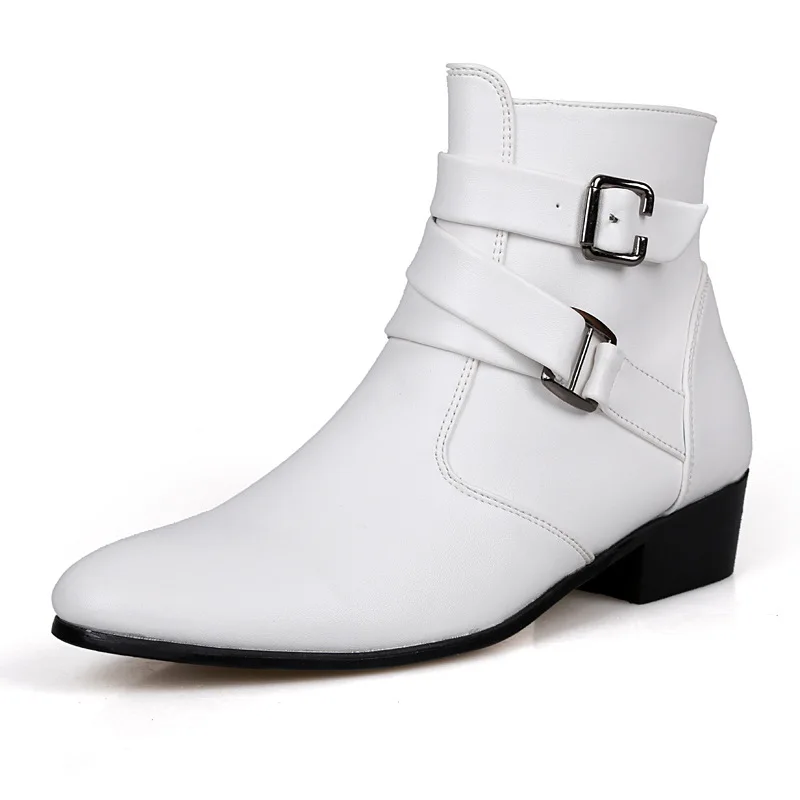 

2017 Autumn And Winter New Style Men's Leather Boot Fashion Hight-top Pointed-Toe Leather Shoes Plus-sized White Shoes