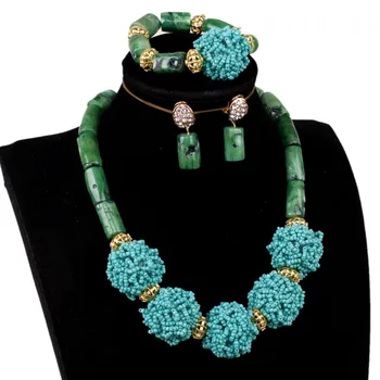 

4UJewelry New African Coral Beads Jewelry Set Green Original Coral Necklace Set 2019 Choker Pendant Bracelet and Earrings Set